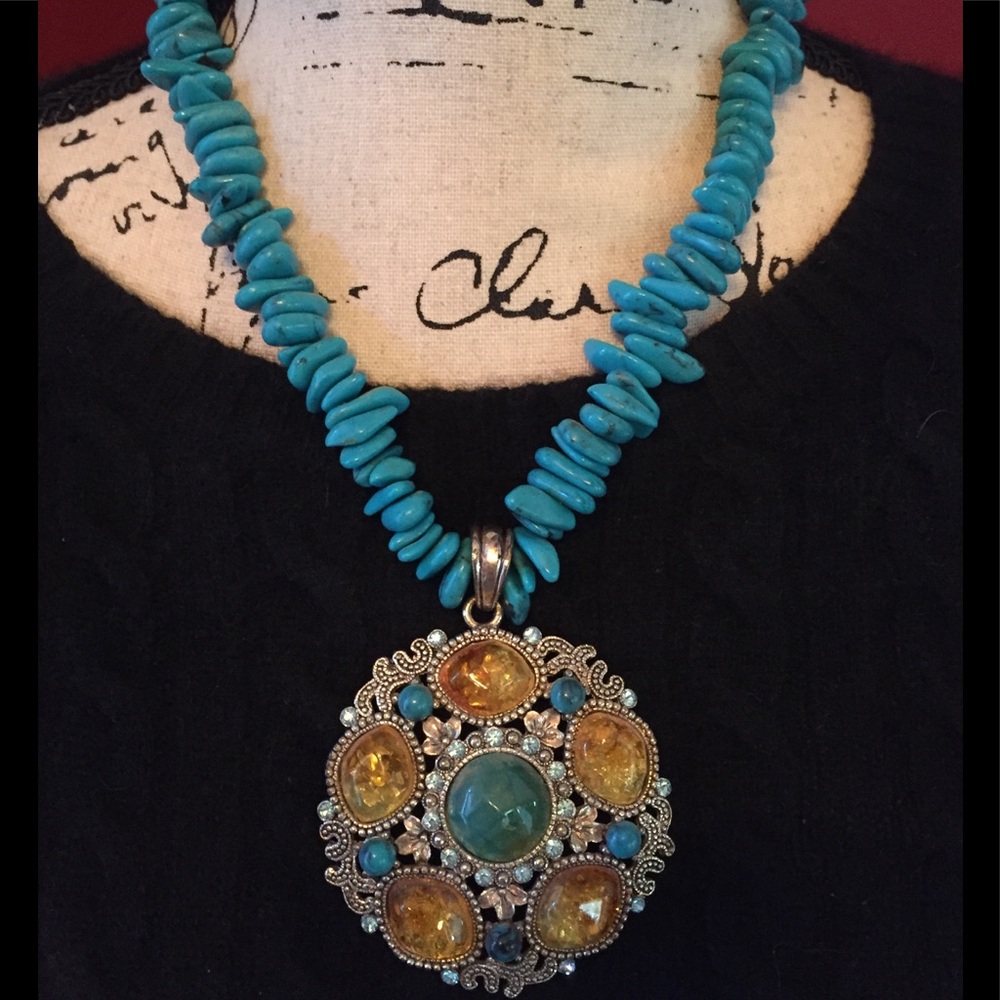 Tourquise and Amber statement piece necklace